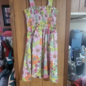Zunie Floral Smocked Sundress in Pink, Orange & Yellow